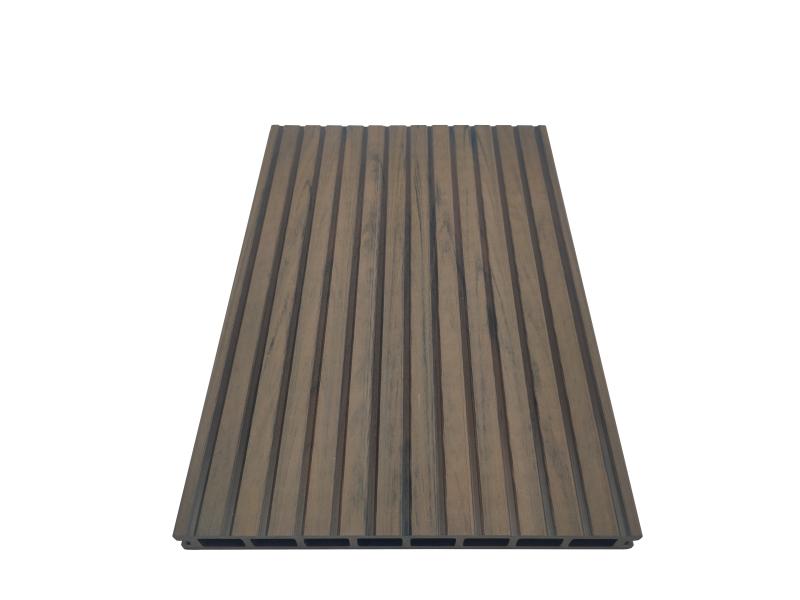 Traditional decking wpc hollow 8 square holes 250x25mm grooves surface flooring Bi-colour dark brown high qualityfor outdoor Featured Image